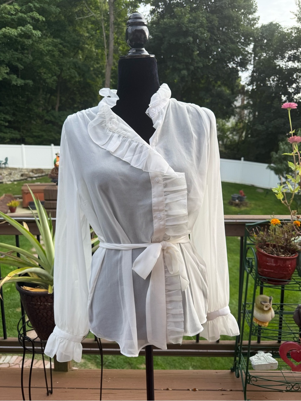 White House Black Market White Ruffled Wrap Blouse